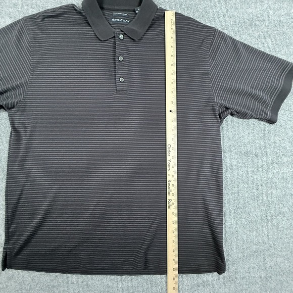 Hathaway Polo Shirt Mens Large Black Gray Striped Premium Pima Cotton Casual - Picture 9 of 11
